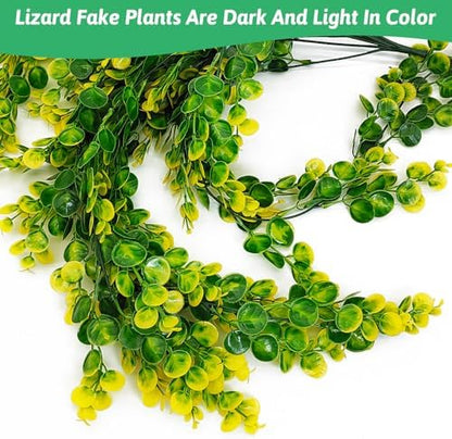 Hamiledyi Reptile Plants Hanging Terrarium Plants Artificial Leaves Habitat Decorations with Suction Cup Green and Yellow Fake Amphibian Plants for Bearded Dragon Lizard Geckos Chameleon（2 Pack）