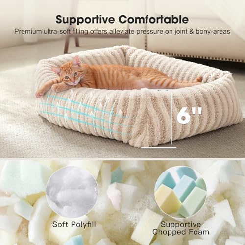 MIXJOY Dog Beds for Small Dogs Cats, Washable Dog Bed with Removable Cover, Soft Calming Cat Bed for Indoor Cats, Rectangle Pet Sofa Bed for Puppy Kitty, Anti-Slip Bottom,20"x19"x6", White