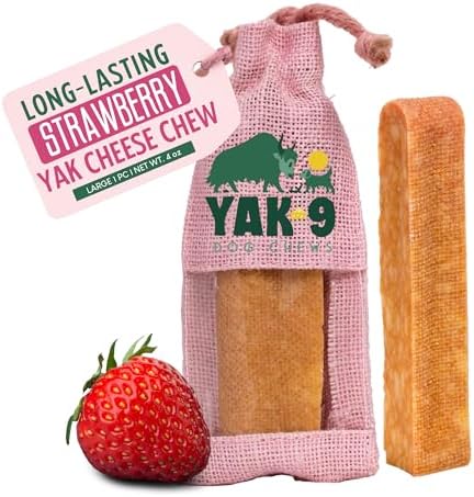 Yak9 Strawberry Yak Chews for Dogs | High Protein, Non Rawhide Dog Chews Long Lasting | Non GMO, Gluten Free, Grain Free Yak Milk Dog Chew | Large Size, 1 PC
