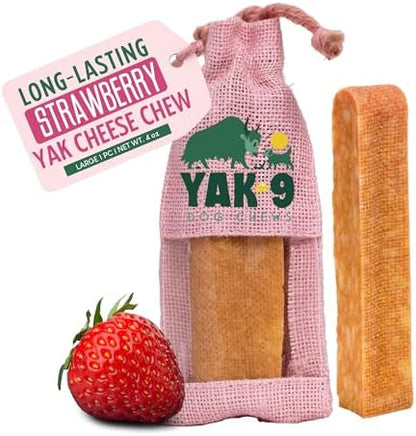 Yak9 Strawberry Yak Chews for Dogs | High Protein, Non Rawhide Dog Chews Long Lasting | Non GMO, Gluten Free, Grain Free Yak Milk Dog Chew | Large Size, 1 PC