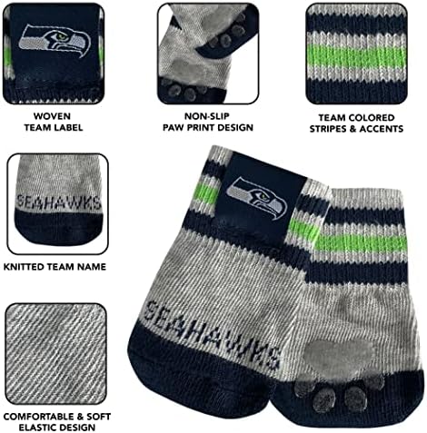 NFL Seattle Seahawks Anti Slip Dog Socks with Elastic Ribbed Top, Size Medium/Large. Indoor/Outdoor Socks, Best Dog Paw Protector, 2 Pairs, Cool Puppy Supplies with NFL Logo of Seahawks Football Team