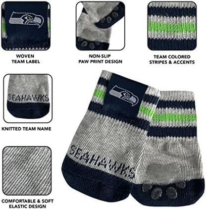 NFL Seattle Seahawks Anti Slip Dog Socks with Elastic Ribbed Top, Size Medium/Large. Indoor/Outdoor Socks, Best Dog Paw Protector, 2 Pairs, Cool Puppy Supplies with NFL Logo of Seahawks Football Team