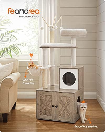 Feandrea Cat Tree with Litter Box Enclosure, 59-Inch, 2-in-1 Condo