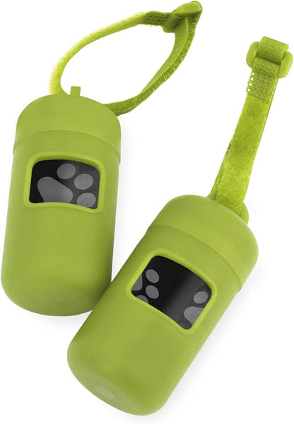 Best Pet Supplies Dog Poop Bag Holder Leash Attachment with 30 Bags, Reusable Dispenser for Travel, Walking, Park, and Outdoor Use, Durable with Clip-On - Lime Green, Pack of 2