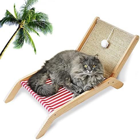 PETKARAY Beach Chair Cat Hammock, Elevated Cat Beds for Indoor Cats, Original Cozy Lounger with Sisal Scratcher and Toy Ball