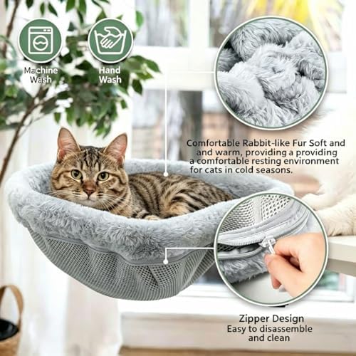 Cat Desk Bed - Support up to 40lbs with Heavy Duty Steel Clamp, Sunken Cat Hammock, One-Click Foldable & Machine Washable Cat Side Table