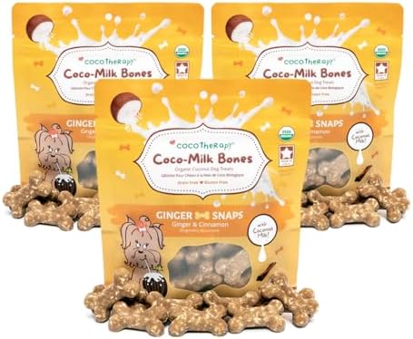 CocoTherapy Ginger Coco-Milk Bones 3 Pack, 6 Ounces Each, USDA Organic