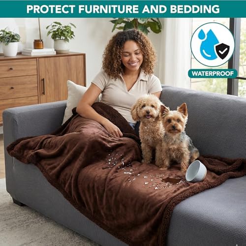 PetAmi Waterproof Dog Blanket for Medium Large Dog Pet, 60x40 Brown Sherpa