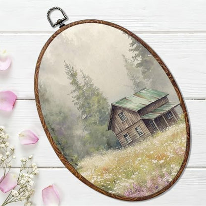Rustic Cottage Wildflower Oval Framed Wall Art, Nature Landscape Canvas Art Wall Decor，Cottagecore Hanging Decor Painting Artwork for Home Bedroom Farmhouse Living Room Office Decorations 8.3x12inch
