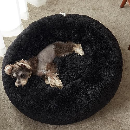 Western Home Calming Donut Small Medium Pet Dog Bed Washable,27" Black