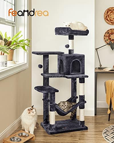 Feandrea Cat Tree, 54.2-Inch Cat Tower, Multi-Level Condo, Smoky Gray
