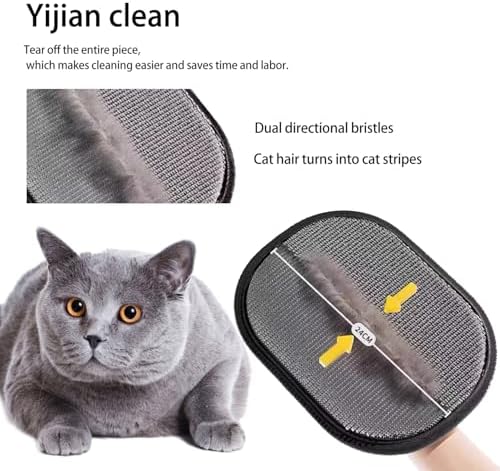 Pet Hair Remover Gloves 2 Pack with Comb, Reusable Electrostatic Pet Hair Removal Mitt for Couch, Car Seats, Clothes & Bedding, Dog & Cat Fur Remover for Furniture & Upholstery