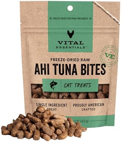 Vital Essentials Freeze Dried Cat Treats, Ahi Tuna Bites, 1.1 oz Bag