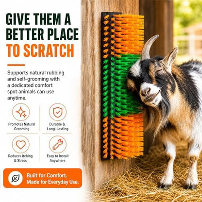 Livestock Scratching Brush 2 Pack for Itchy Coats, Goat and Horse Scratcher for Cows, Horses, Goats, Pigs and Donkeys, Mounts on Posts, Fences, Stalls and Tree Stumps