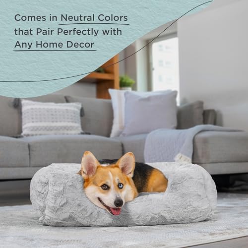 Best Friends by Sheri Lux Lounge Bed Calming Faux Fur Dog Bed, Gray, Medium, 30" x 20"