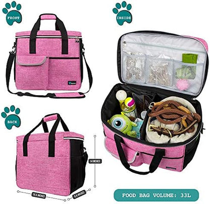 PetAmi Dog Travel Bag Organizer, Pet Supplies Tote Diaper Bag, Pink Large