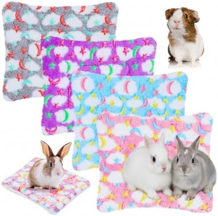 Jetec 4 Pcs Guinea Pig Bed Pads Moon and Star, 10 x 11 Inch Plush Mat