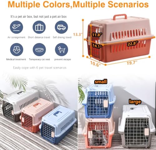 Pets Carrier,Kennel, 23in,Long,Hard-Sided,for Small Dog/Cat up to 20 lb,Suit for Airline/Road Travel (Orange, Large)