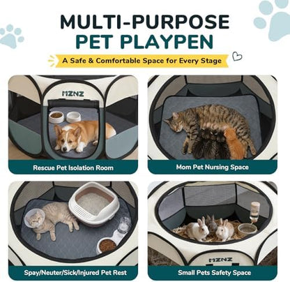 Dog Cat Small Animal Puppy Playpen Crate with Pee Pad, Medium, Grey