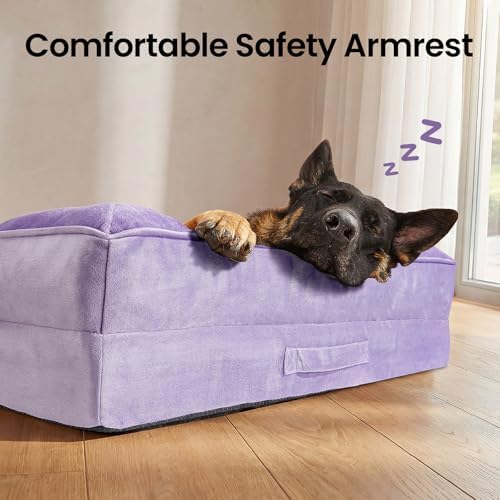 OhGeni Orthopedic Extra Large Dog Bed Couch, Memory Foam, 44-inch (Purple)