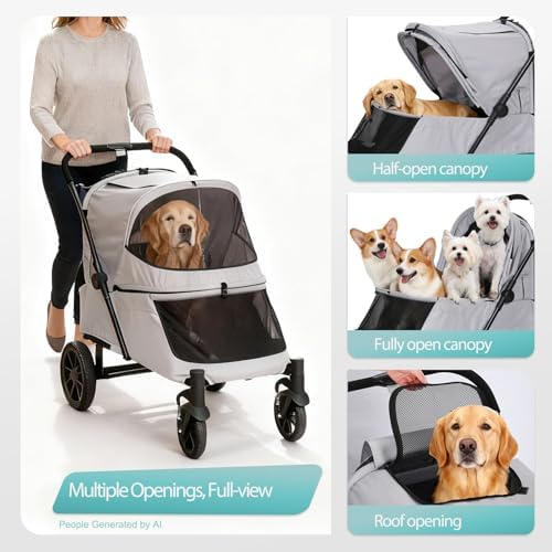 Pet Stroller with Ramp for Large Dog up to 132lbs Portable&Foldable