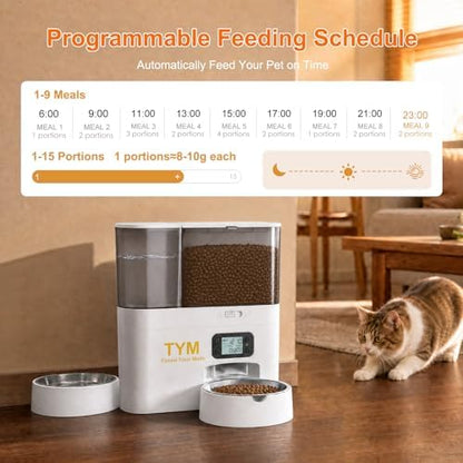 Automatic Cat Feeder and Water Dispenser 2-in-1, 8L Timed Cat Food Feeders
