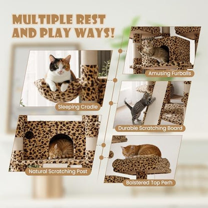 SHA CERLIN 81 Inches Extra Large Cat Tree for Indoor Adult Cats/XXL Big Cat Tower with Condo/Cozy Perches/Sisal Scratching Posts and Hammocks/Activity Center/F80/Heavy Duty/Leopard Print