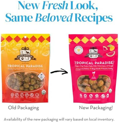 Lord Jameson Tropical Paradise Soft & Chewy Certified Organic Dog Treats for Small Breeds - Watermelon & Fiber-Packed Mango - No-Bake Recipe, Gluten & Preservative-Free - Made In USA - 3 oz