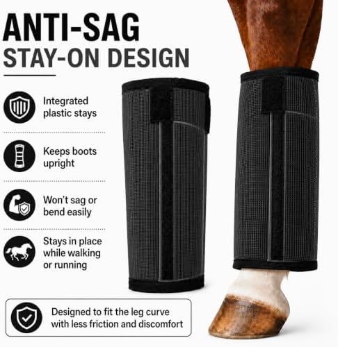 Fly Boots for Horses Set of 4 - Breathable Mesh Equine Leg Protection,Anti-Sag Stay-On Horse Fly Boots,Reduces Stomping & Fatigue,UV-Block, Adjustable Fit for Medium to Large Horses