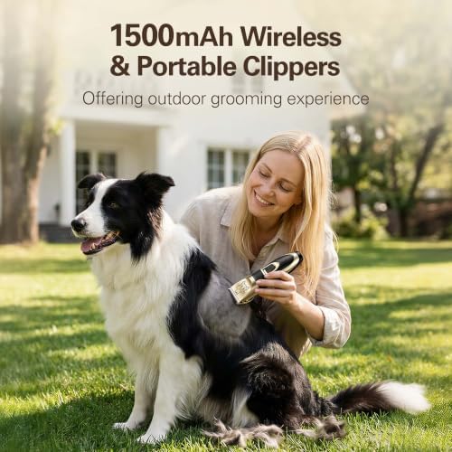 Highdas Dog Clippers for Grooming Low Noise, Cordless Electric Dog Grooming Kit Clippers Rechargeable, Quiet Dog Shaver, Pet Hair Trimmer Kit for Dogs & Cats (Grey)