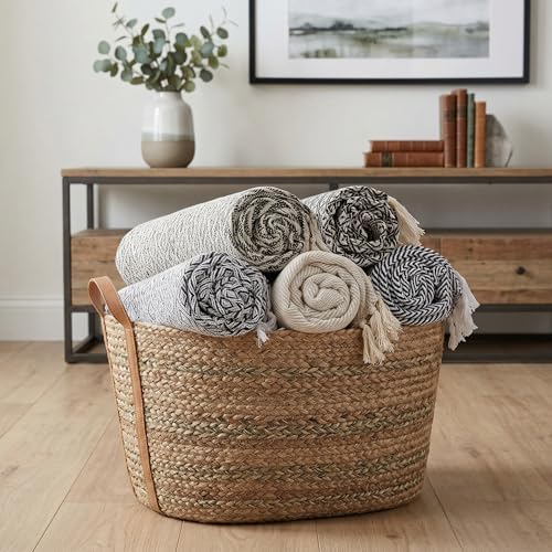 Americanflat 50x60 Throw Blanket - Soft and Breathable Cotton Throw Blanket for Couch, Bed, Chair - Decorative Blankets Perfect for Home or Outdoor Use - Cloud Grey and White Mini Diamond Design