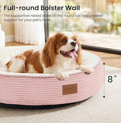 Love's cabin Round Donut Cat and Dog Cushion Bed, 30in Pet Bed for Medium or Large Dogs, Anti-Slip & Water-Resistant Bottom, Soft Durable Fabric Pet Beds, Washable Calming Cat Bed, Light Pink