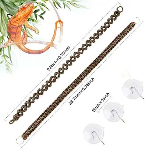2 Pcs Reptile Vines for Climbing Bendable Jungle Vines Made of Handmade Umbrella Cord Weaving Rope Decor with 3 Suction Cup Accessories for Chameleon Crab Lizards Snakes Gecko Frog Hermit Crab
