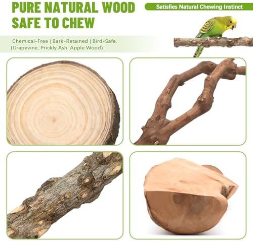 6 Pcs Natural Wood Bird Perch & Platform Set for Cage