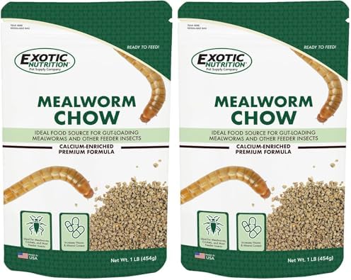 Exotic Nutrition Mealworm Chow 1 lb. - Highly Nutritional Healthy Feed for Breeding Live Feeder Mealworms (1 lb) (Pack of 2)