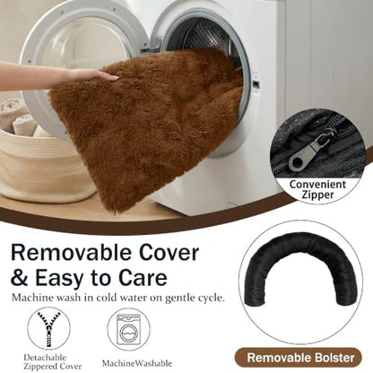Calming Dog Bed for Couch, Thickened Plush Dog Mat with Raised Bolster