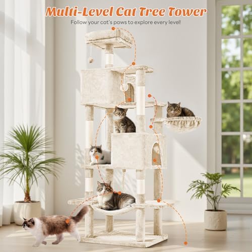 Large 66 Inch Cat Tree Tower with Sisal Scratching Post