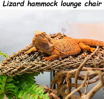 Tfwadmx 3 Pack Bearded Dragon Hammock Lizards Lounger Reptile Climbing Accessories, Natural Seagrass Fibers Hammock for Reptiles Geckos Anoles Iguanas Hermit Crabs Triangular