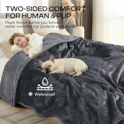 Luciphia Waterproof Pet Blanket, Liquid Pee Proof Dog Blanket for Sofa Bed Couch, Reversible Sherpa Fleece Furniture Protector Cover for Small Medium Large Dogs Cats, Dark Gray X-Large（85" x 57"）
