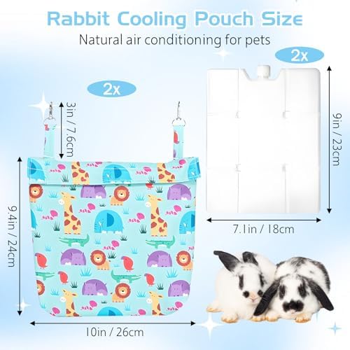 Hamiledyi Rabbit Cooling Pouch with Ice Pack - No Condensation Pad for Bunny Cage Accessories, Washable Cooling Mat for Small Animals (Ferret, Guinea Pig, Chinchilla) in Summer (animal patterns,2kits)