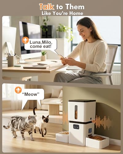 Yakry Automatic Cat Feeder for 2 Cats with Dual Bowls & Two HD Cameras