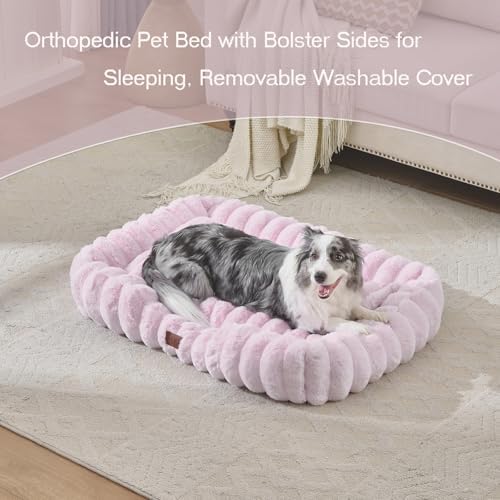 Luxury Dog Beds,Large Sized Dog Washable Furry Pet Beds,Comfort Rectangle Pet Sofa Couch with Ultra,Puppy Beds with Removable Zipper Cover,30x25x7.5inches,Lavender