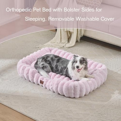 Luxury Dog Beds,Large Sized Dog Washable Furry Pet Beds,Comfort Rectangle Pet Sofa Couch with Ultra,Puppy Beds with Removable Zipper Cover,30x25x7.5inches,Lavender