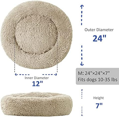 Washable Dog Round Bed - Medium Donut Dog Bed, Comfy Calming Cuddler