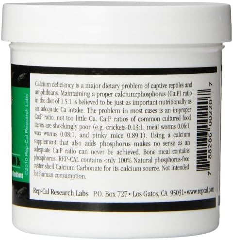 Rep-Cal 52298 Phosphorous-Free Calcium Powder Reptile/Amphibian Supplement Without Vitamin D3, 4.1 oz,White (Pack of 2)