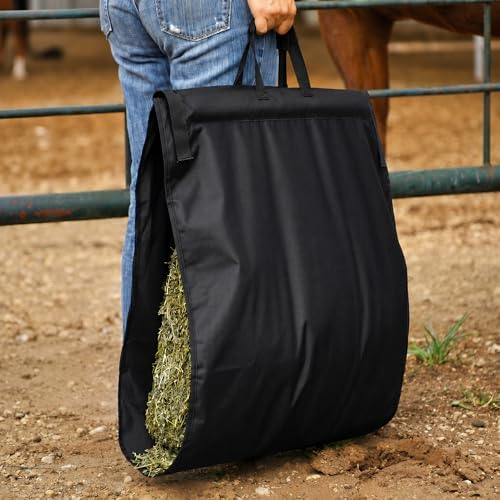 Hay Handler Bags Black Large Hay Feeder Flake Carrier for Horses Heavy Duty Nylon Holds 2 to 3 Flake Reinforced Handles Barn Stable Pasture Feeding Goats Livestock for Stable Feeding Farm