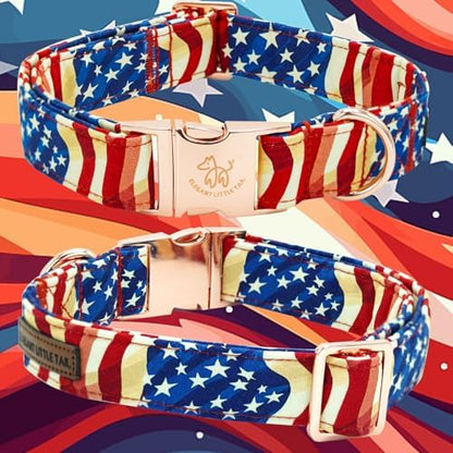Elegant little tail Independence Dog Collar, Patriotic Pet Collar with Flower American 4th of July Holiday Cotton Soft Boy Girl Adjustable Dog Collars for X-Large Dogs