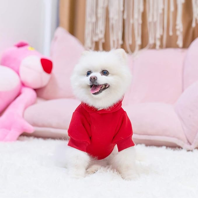 KOOLTAIL Dog Hoodie for Large Medium Small Dogs, Soft and Warm Pet Sweater with Leash Hole and Pocket Boy Girl, Puppy Fall Winter Jacket Clothes, French Pitbull Cold Weather Coat Sweatshirt, Red M