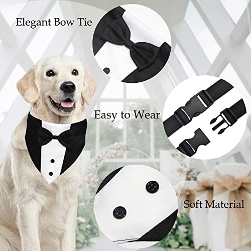GOYOSWA Dog Tuxedo Suit Wedding Bandana Collar with Bow Tie, Adjustable Formal Dog Tux, Engagement Birthday Tuxedo for Small Medium Large Dogs Pets (Large: Neck 15”-25”) (Pack of 3)