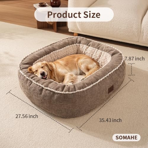 SOMAHE Calming Oval Bolster Dog Bed, Washable Cover, Large 35x28x8 Coffee